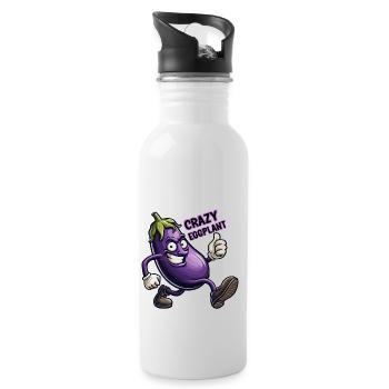 Crazy Veggies: Eggplant Power Walker Thumbs Up - Trinkflasche mit integriertem Trinkhalm - Weiß - Rechts