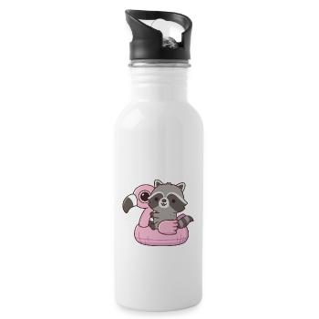 Raton laveur mignon sur flotteur de piscine flamant rose - Gourde avec paille intégrée - blanc - Droite