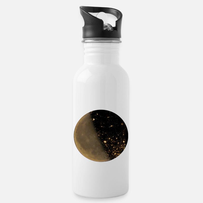 Mooncitys - Trinkflasche mit integriertem Trinkhalm - Weiß