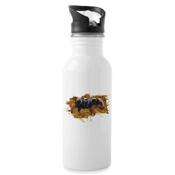 Tierbabys Jungen, geflecktes Schwein - Trinkflasche mit integriertem Trinkhalm - Weiß - Rechts