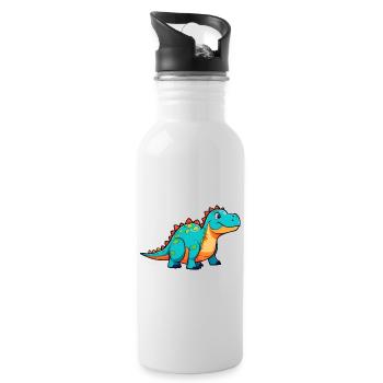 Dinosaure comique mignon - Gourde avec paille intégrée - blanc - Droite