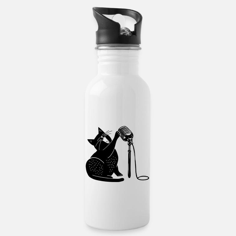 singende katze - Trinkflasche mit integriertem Trinkhalm - Weiß
