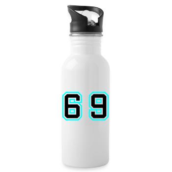 69 Zahl Symbol - Trinkflasche mit integriertem Trinkhalm - Weiß - Rechts