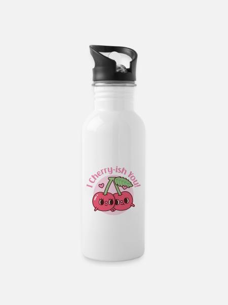 Cerises mignonnes, je te chéris, jeu de mots pour la Saint-Valentin - Gourde avec paille intégrée - blanc