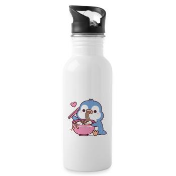 Süßer blauer Pinguin liebt es, Ramen-Nudeln zu essen - Trinkflasche mit integriertem Trinkhalm - Weiß - Rechts