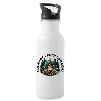 Ich hab Feuer gemacht - Trinkflasche mit integriertem Trinkhalm - Weiß - Rechts
