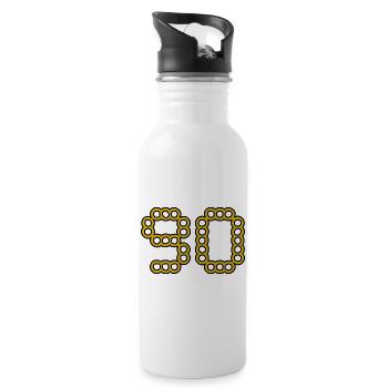 90. 90 ANS. 90e ANNIVERSAIRE. ANNIVERSAIRE 90 ANS. - Gourde avec paille intégrée - blanc - Droite