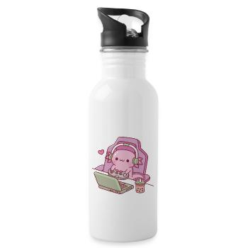 Cute Axolotl Gaming On Laptop Funny - Water bottle with straw - white - Right