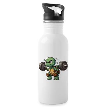 Schildkröte Hantel Workout Fitness Muskeln - Trinkflasche mit integriertem Trinkhalm - Weiß - Rechts