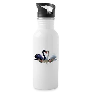 Ewige Bindung, schwarz-weiße Schwäne in Liebe - Trinkflasche mit integriertem Trinkhalm - Weiß - Rechts