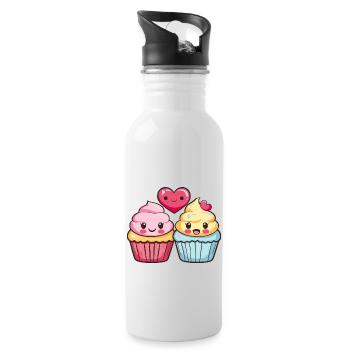 Muffin Couple Love Heart Comic - Water bottle with straw - white - Right