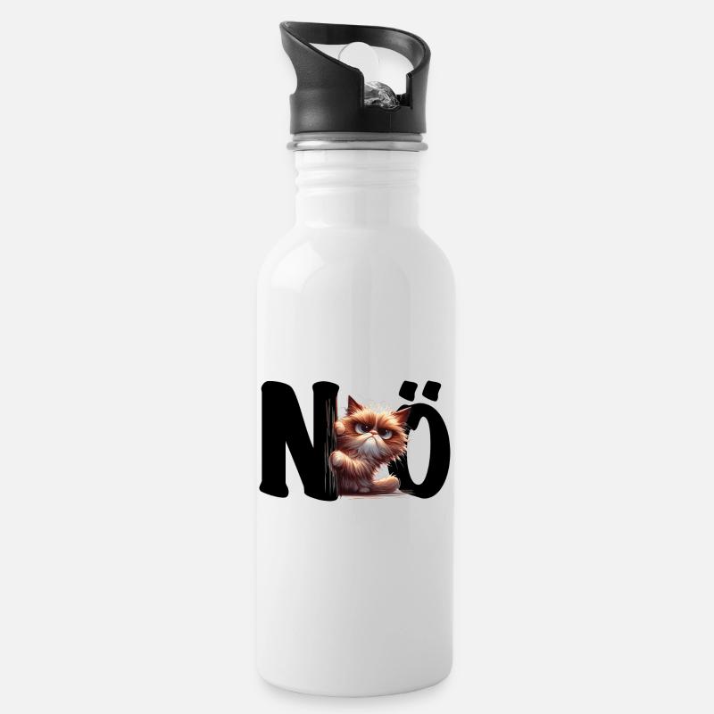 NÖ - grummelige Katze - Nein - Nope - Statement - Trinkflasche mit integriertem Trinkhalm - Weiß