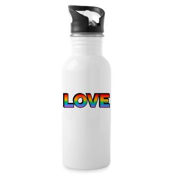LOVE LGBT Pride Month rainbow text - Water bottle with straw - white - Right
