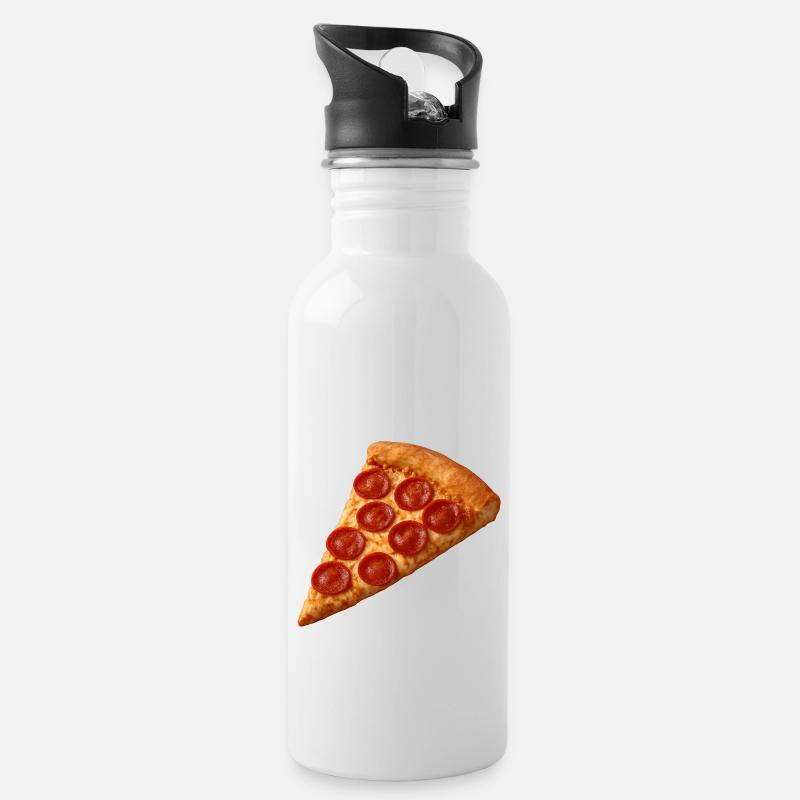 Pizza Salami - Trinkflasche mit integriertem Trinkhalm - Weiß