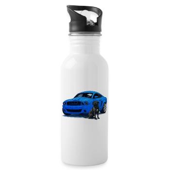 Blauer Musclecar Hundepartner - Trinkflasche mit integriertem Trinkhalm - Weiß - Rechts