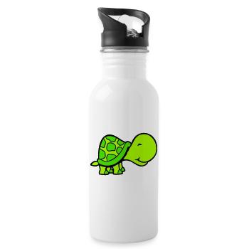 turtle cute smiling happy funny - Water bottle with straw - white - Right