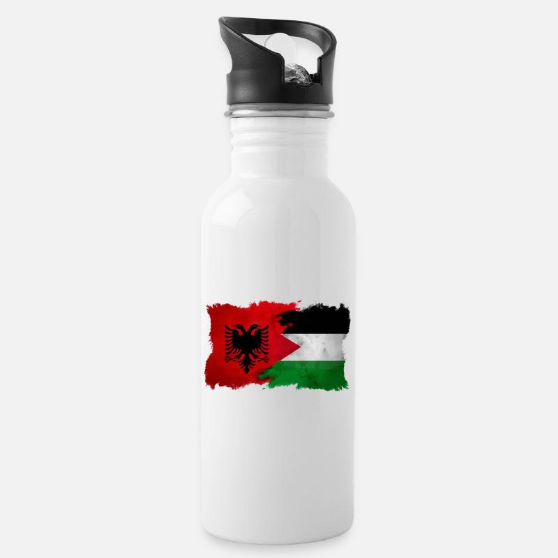 Albanie_Palestine_2025 - Trinkflasche mit integriertem Trinkhalm - Weiß