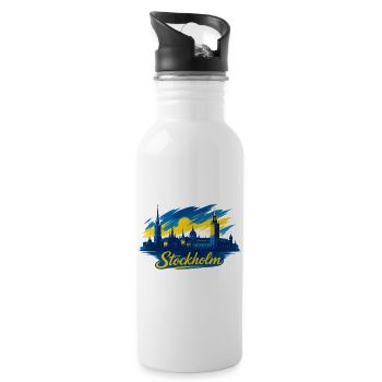 Stockholm Skyline Bleu Jaune Suède Cadeau - Gourde avec paille intégrée - blanc - Droite