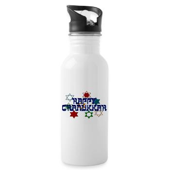 Happy Chanukkah - Trinkflasche mit integriertem Trinkhalm - Weiß - Rechts