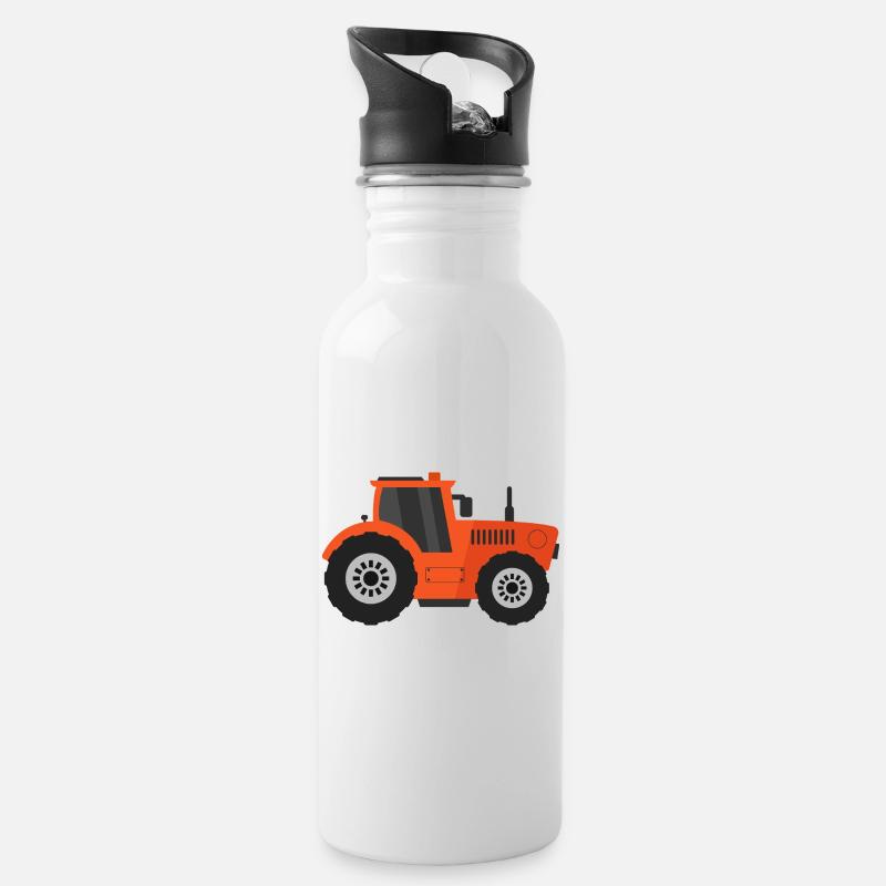 Traktor - Trinkflasche mit integriertem Trinkhalm - Weiß