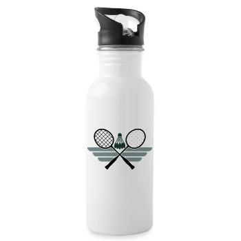 Badminton Emblem – Crossed Rackets & Shuttlecock - Water bottle with straw - white - Right