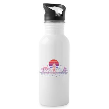 Neon-Synthwave Stadtsilhouette - Mumbai - Trinkflasche mit integriertem Trinkhalm - Weiß - Rechts