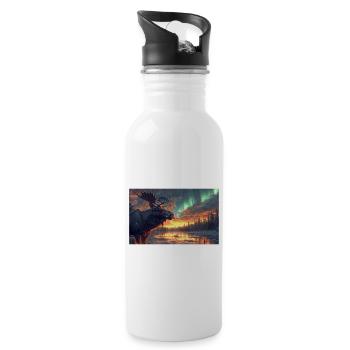 Moose under the Northern Lights: Arctic Magic - Water bottle with straw - white - Right