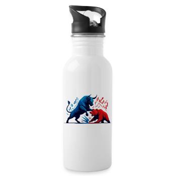 Bull vs. Bear Wall Street Stock Market Fight Stocks - Water bottle with straw - white - Right
