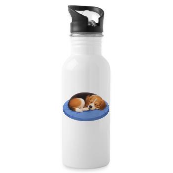 Cute Beagle Cartoon Cuddle Sleeping Chillout - Water bottle with straw - white - Right