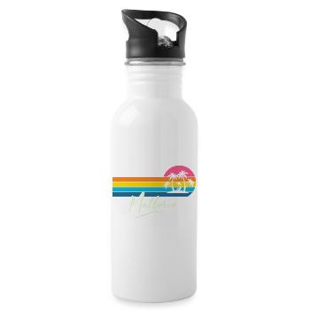 Mallorca Palm Trees Sunset Retro - Water bottle with straw - white - Right