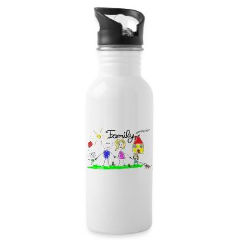 Family Line Drawing - Water bottle with straw - white - Right