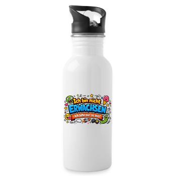 Ich bin nicht erwachsen Spruch Cartoon - Trinkflasche mit integriertem Trinkhalm - Weiß - Rechts