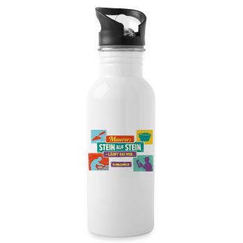 Stein auf Stein läuft bei mir – Maurer Spruch - Trinkflasche mit integriertem Trinkhalm - Weiß - Rechts