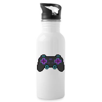 Pixel Game Controller Retro 8 Bit Shirt Sticker - Water bottle with straw - white - Right