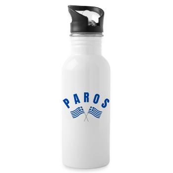 Paros Crossed Flags Emblem - Water bottle with straw - white - Right