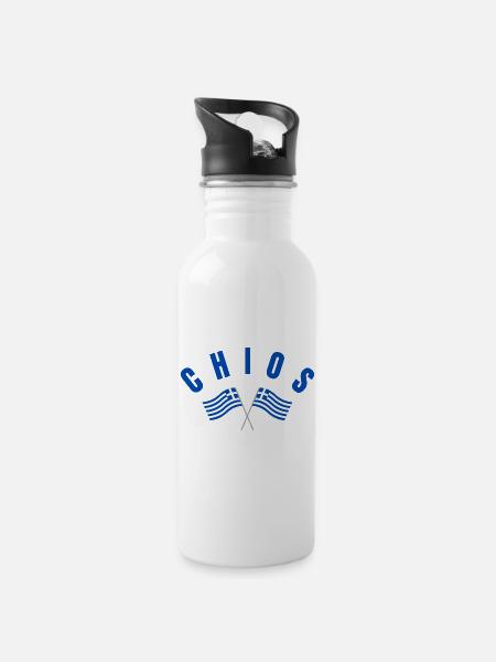 Chios Crossed Greek Flags - Water bottle with straw - white