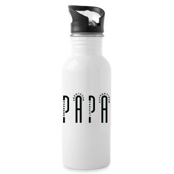 Minimalist PAPA - Black Typo Design - Trinkflasche mit integriertem Trinkhalm - Weiß - Rechts