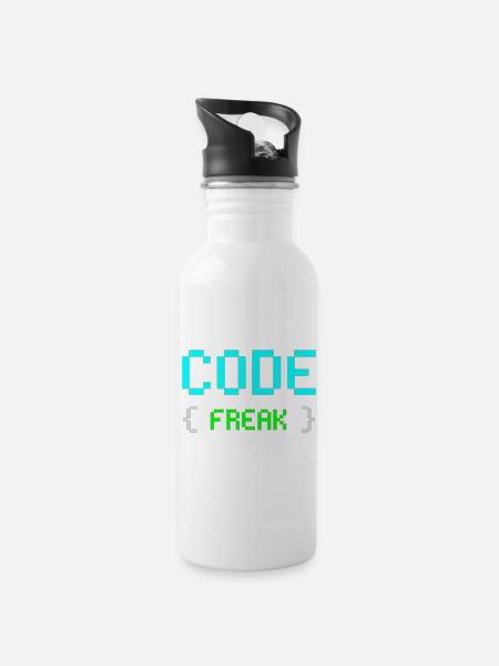 Pixel Code Freak Neon Tee - Trinkflasche mit integriertem Trinkhalm - Weiß