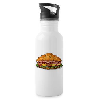 Kroissant Sandwich Motiv - Trinkflasche mit integriertem Trinkhalm - Weiß - Rechts