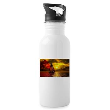 Sailboat at sunset - Water bottle with straw - white - Right