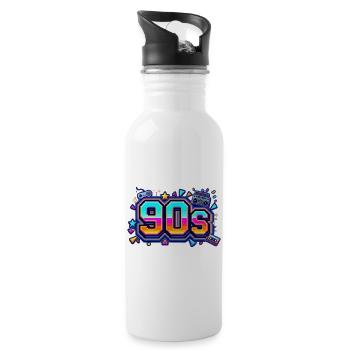 Retro 90er Neon-Pop Design - Trinkflasche mit integriertem Trinkhalm - Weiß - Rechts
