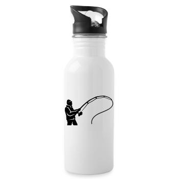 Angler silhouette fishing rod angling club - Water bottle with straw - white - Right