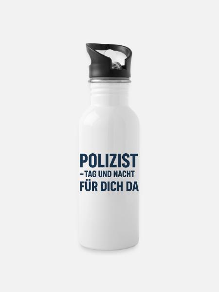 Polizist Tag und Nacht Design - Trinkflasche mit integriertem Trinkhalm - Weiß
