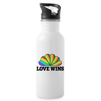 Love Wins - Regenbogen Statement Design - Trinkflasche mit integriertem Trinkhalm - Weiß - Rechts