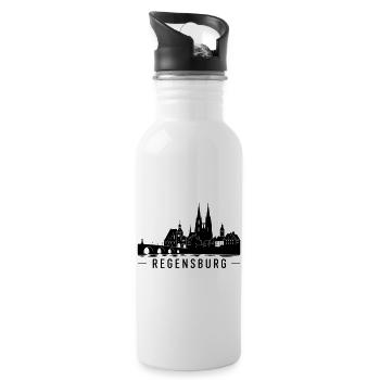 Regensburg Skyline - Trinkflasche mit integriertem Trinkhalm - Weiß - Rechts