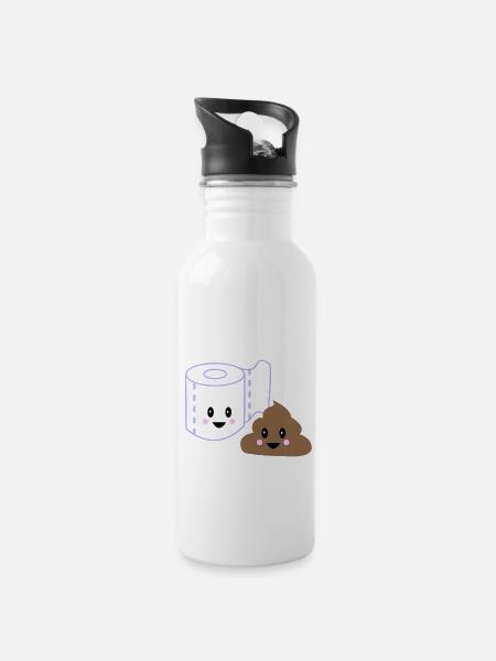 WC kawaii poo - Trinkflasche mit integriertem Trinkhalm - Weiß