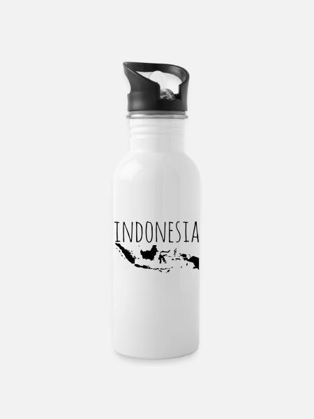 Indonesia - Trinkflasche mit integriertem Trinkhalm - Weiß