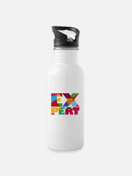 Expert - Experte/Expertin - Trinkflasche mit integriertem Trinkhalm - Weiß