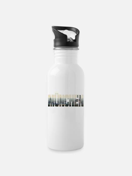 München Panorama - Trinkflasche mit integriertem Trinkhalm - Weiß