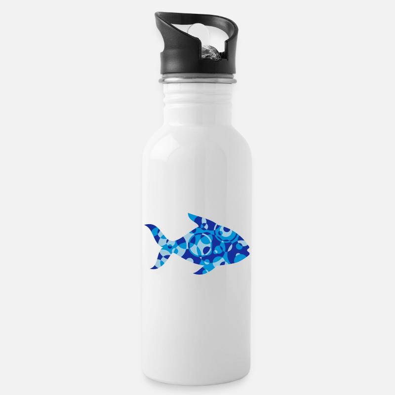 Fisch aus Formen und Muster - Trinkflasche mit integriertem Trinkhalm - Weiß